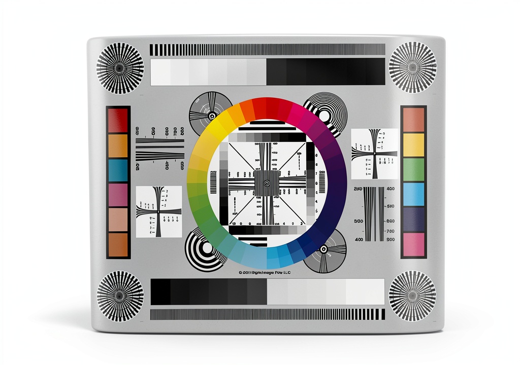Installing Lens Test Charts DGK Color Tools Calibration on a wooden desk