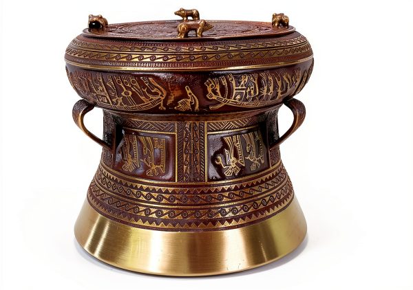 Vietnam DONG SON Brass Drum 7.8 Inch Ethnic Pattern Hazardous Storage-3