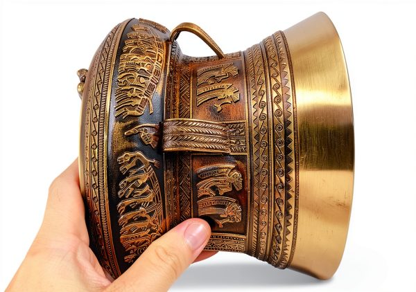 Vietnam DONG SON Brass Drum 7.8 Inch Ethnic Pattern Hazardous Storage-5