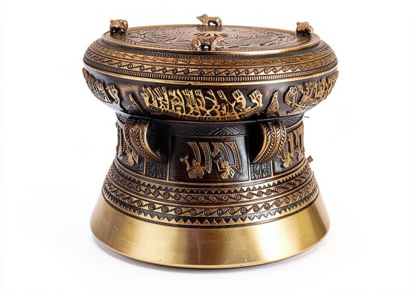Vietnam DONG SON Brass Drum 7.8 Inch Ethnic Pattern Hazardous Storage-8
