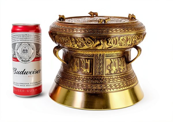 Vietnam DONG SON Brass Drum 7.8 Inch Ethnic Pattern Hazardous Storage-6