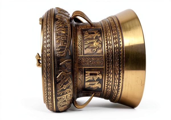 Vietnam DONG SON Brass Drum 7.8 Inch Ethnic Pattern Hazardous Storage-7