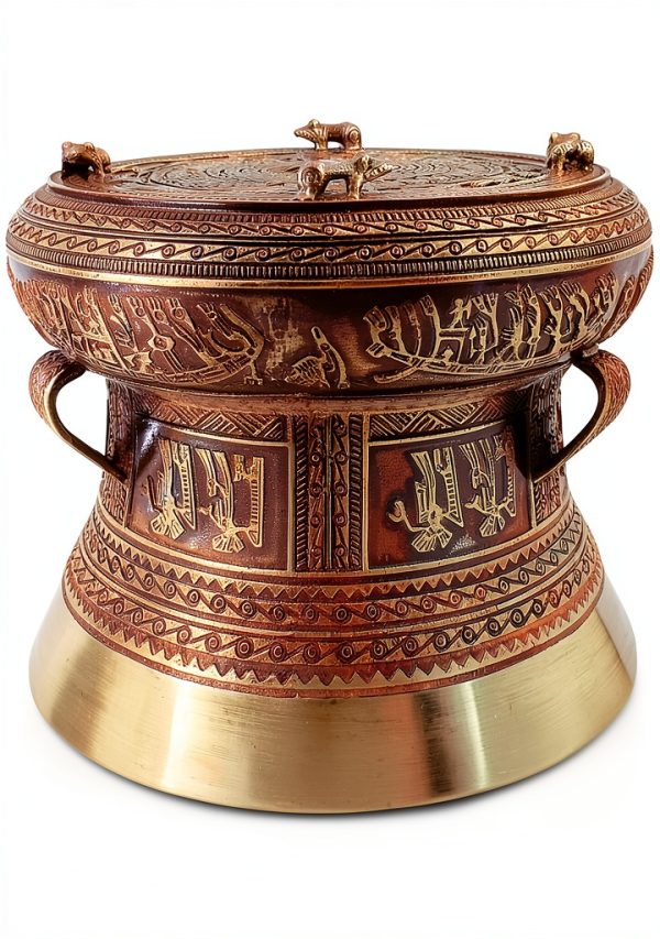 Vietnam DONG SON Brass Drum 7.8 Inch Ethnic Pattern Hazardous Storage-0