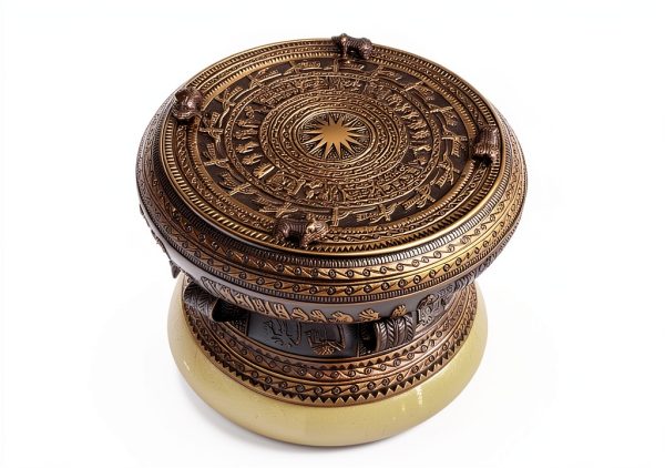 Vietnam DONG SON Brass Drum 7.8 Inch Ethnic Pattern Hazardous Storage-1