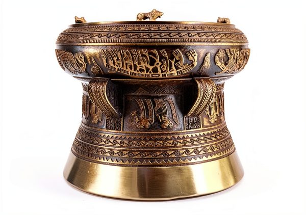 Vietnam DONG SON Brass Drum 7.8 Inch Ethnic Pattern Hazardous Storage-4